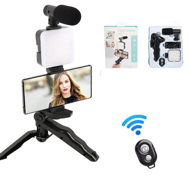 Kit de Grabación Trípode Luz Led y Micrófono