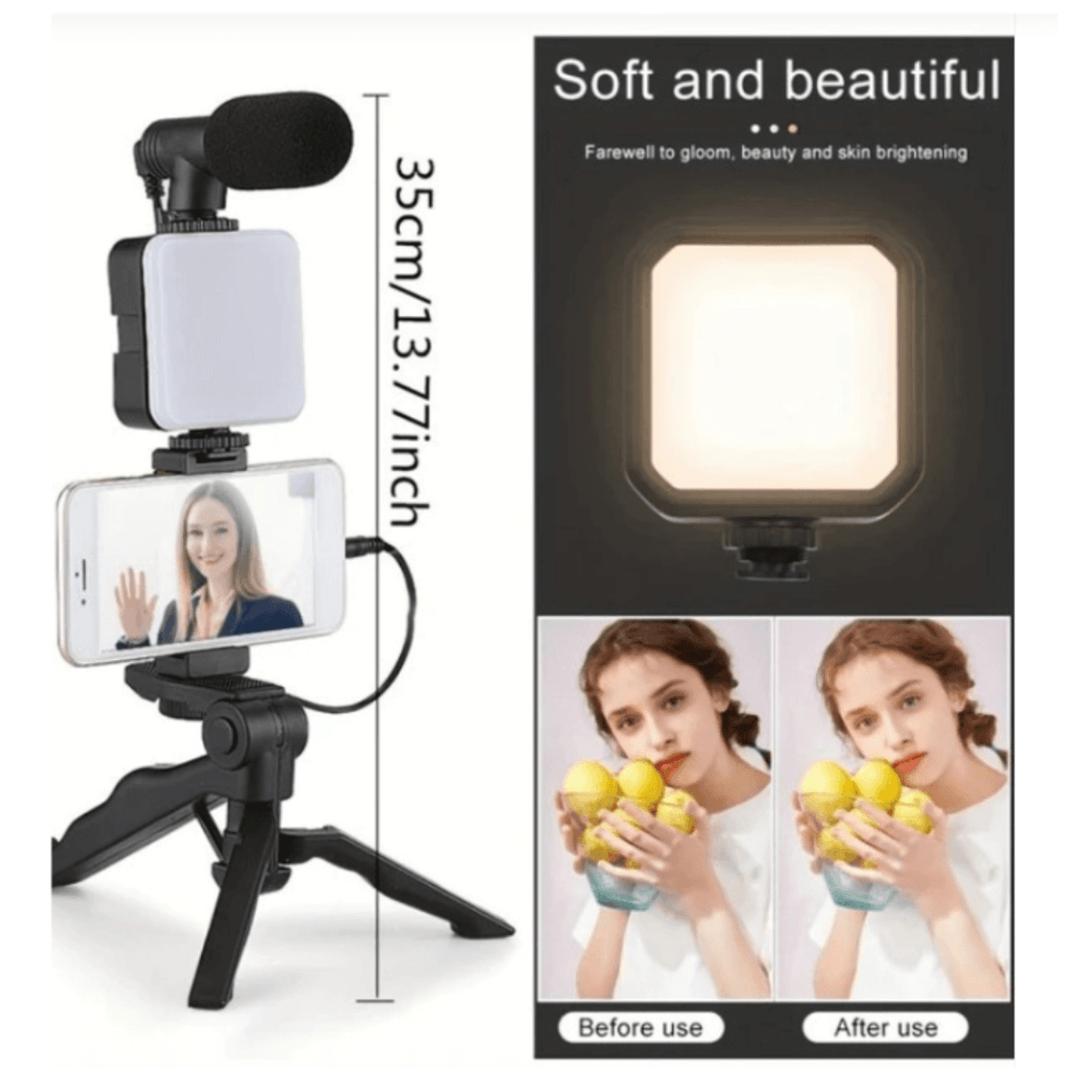 Kit de Grabación Trípode Luz Led y Micrófono