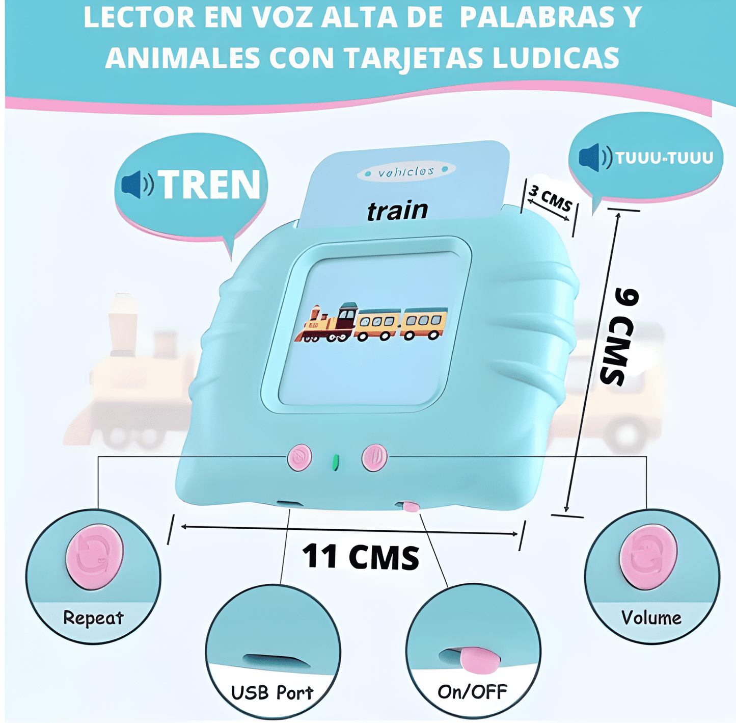 Lector de tarjetas en Español e Inglés para Niño